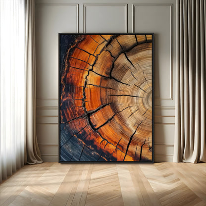 33751185-MGV-FC-24X36-Tree Rings Wall Art Canvas Print, Framed Wood Detail Art Picture Print, Rustic Texture Perfect Rustic Warm Decor Artwork
