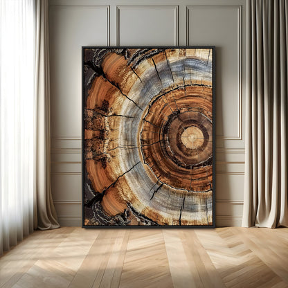28233914-MGV-FC-24X36_Black-Tree Rings Wall Art Canvas Print, Framed Wood Texture Art Picture Print, Rustic Pattern Perfect Rustic Organic Decor Artwork