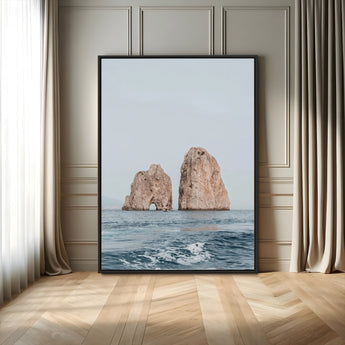 23148844-MGV-CV-24X36-Faraglioni Capri Wall Art Canvas Print, Framed Serene Ocean Art Picture Print, Mediterranean Coastal Perfect Mediterranean