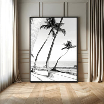 50406026-MGV-CV-24X36-Black White Palms Wall Art Canvas Print, Framed Tropical Beach Art Picture Print, Minimalist Coastal Perfect Coastal Minimalist