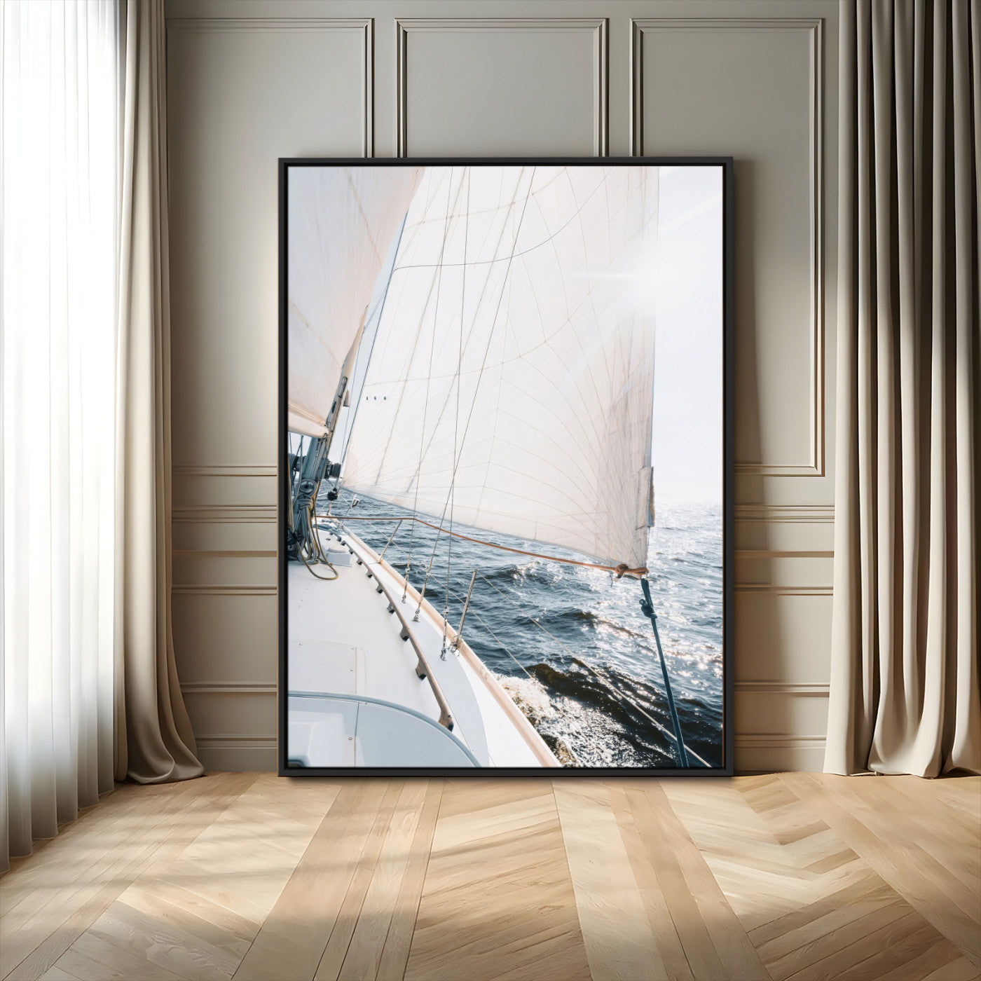 95570785-MGV-CV-24X36-Sailing Boat Wall Art Canvas Print, Framed Bright Nautical Art Picture Print, Sailing Sea Perfect Coastal Minimalist Decor Artwork