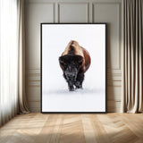 11394883-MGV-CV-24X36-Winter Bison Wall Art Canvas Print, Framed Rustic Wildlife Art Picture Print, Bold Animal Art Perfect Rustic Lodge Decor Artwork