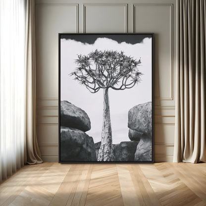 60628080-MGV-FC-24X36_Black-Bold Tree Silhouette Wall Art Canvas Print, Framed Sculptural Tree Shape Art Picture Print, Desert Tree Perfect Modern Desert
