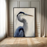 79581184-MGV-CV-24X36-Blue Heron Wall Art Canvas Print, Framed Elegant Wildlife Art Picture Print, Minimalist Bird Theme Perfect Coastal Minimalist