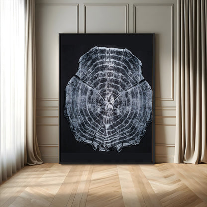 67859667-MGV-FC-24X36_Black-Tree Ring Wall Art Wall Art Canvas Print, Framed Wood Slice Canvas Art Picture Print, Monochrome Nature Decor Perfect Modern