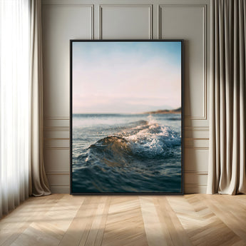 65283502-MGV-FC-24X36_Black-Ocean Waves Wall Art Canvas Print, Framed Coastal Serenity Art Picture Print, Golden Hour Perfect Modern Coastal Decor Artwork