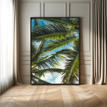 31086560-MGV-CV-24X36-Palm Leaves Wall Art Canvas Print, Framed Tropical Vibes Art Picture Print, Green Foliage Perfect Tropical Boho Decor Artwork