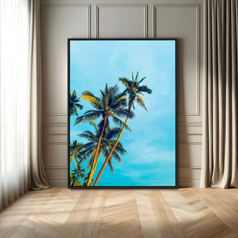 62885569-MGV-FC-24X36_Black-Palm Trees Wall Art Canvas Print, Framed Tropical Vibes Art Picture Print, Blue Sky Perfect Coastal Boho Decor Artwork