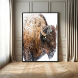 27690436-MGV-FC-24X36_Black-Snowy Buffalo Wall Art Canvas Print, Framed Wildlife Photography Art Picture Print, Rustic Lodge Perfect Rustic Lodge Decor Decor