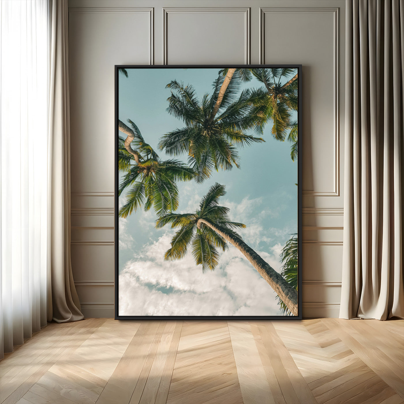 80452931-MGV-FC-24X36_Black-Tropical Palm Trees Wall Art Canvas Print, Framed Coastal Nature Art Picture Print, Relaxing Summer Vibes Perfect Boho Coastal