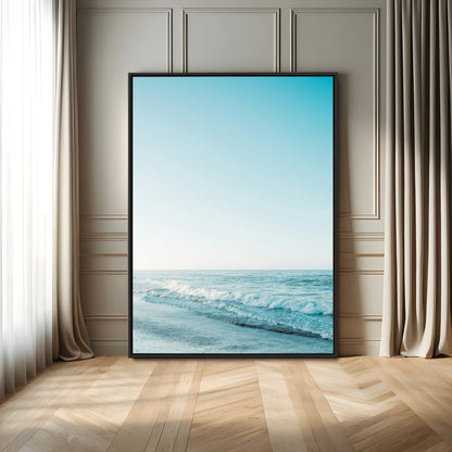 20189712-MGV-FC-24X36_Black-Minimalist Ocean Wall Art Canvas Print, Framed Calm Seascape Art Picture Print, Soft Blue Tones Perfect Coastal Minimalist Decor