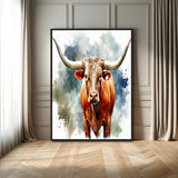 39803-MGV-FC-24X36_Black-Texas Longhorn Wall Art Canvas Print, Framed Rustic Cattle Art Picture Print, Western Bull Perfect Rustic Western Decor Artwork