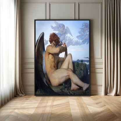 99738-MGV-FC-24X36_Black-Fallen Angel Wall Art Canvas Print, Framed Classical Nude Art Picture Print, Renaissance Style Perfect Classical Moody Decor