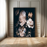 47195-MGV-FC-24X36_Black-Moody Peonies Wall Art Canvas Print, Framed Dark Floral Art Picture Print, Creamy Rose Perfect Baroque Floral Decor Artwork