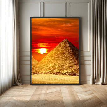 13047-MGV-FC-24X36_Black-Pyramids Giza Wall Art – Golden Sunset Egypt Canvas Print, Ancient World Landmark Photography Decor for Living Room, Office, Study