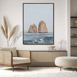 23148844-MGV-CV-24X36-Faraglioni Capri Wall Art Canvas Print, Framed Serene Ocean Art Picture Print, Mediterranean Coastal Perfect Mediterranean