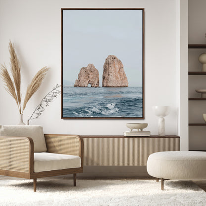 23148844-MGV-CV-24X36-Faraglioni Capri Wall Art Canvas Print, Framed Serene Ocean Art Picture Print, Mediterranean Coastal Perfect Mediterranean