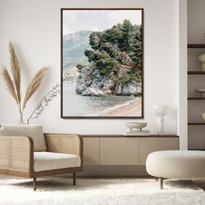 28003346-MGV-CV-24X36-Beach Trees Wall Art Canvas Print, Framed Earthy Beachside Art Picture Print, Beachside Nature Perfect Rustic Coastal Decor