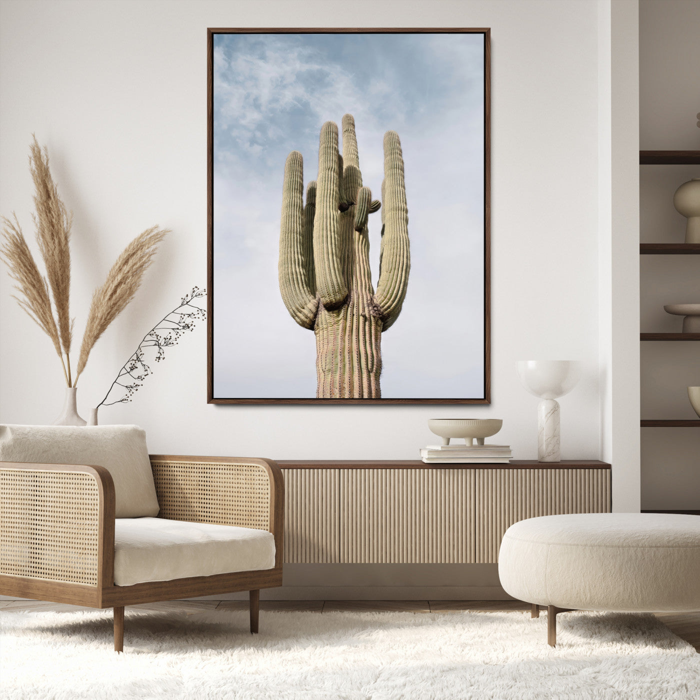 44868276-MGV-CV-24X36-Saguaro Cactus Wall Art Canvas Print, Framed Earthy Desert Art Picture Print, Warm Botanical Perfect Southwestern Boho Decor