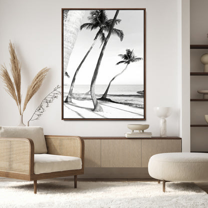 50406026-MGV-CV-24X36-Black White Palms Wall Art Canvas Print, Framed Tropical Beach Art Picture Print, Minimalist Coastal Perfect Coastal Minimalist