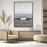 96234442-MGV-CV-24X36-Black White Ocean Scene Wall Art Canvas Print, Framed Full Moon Over Sea Art Picture Print, Tranquil Coastal Canvas Perfect