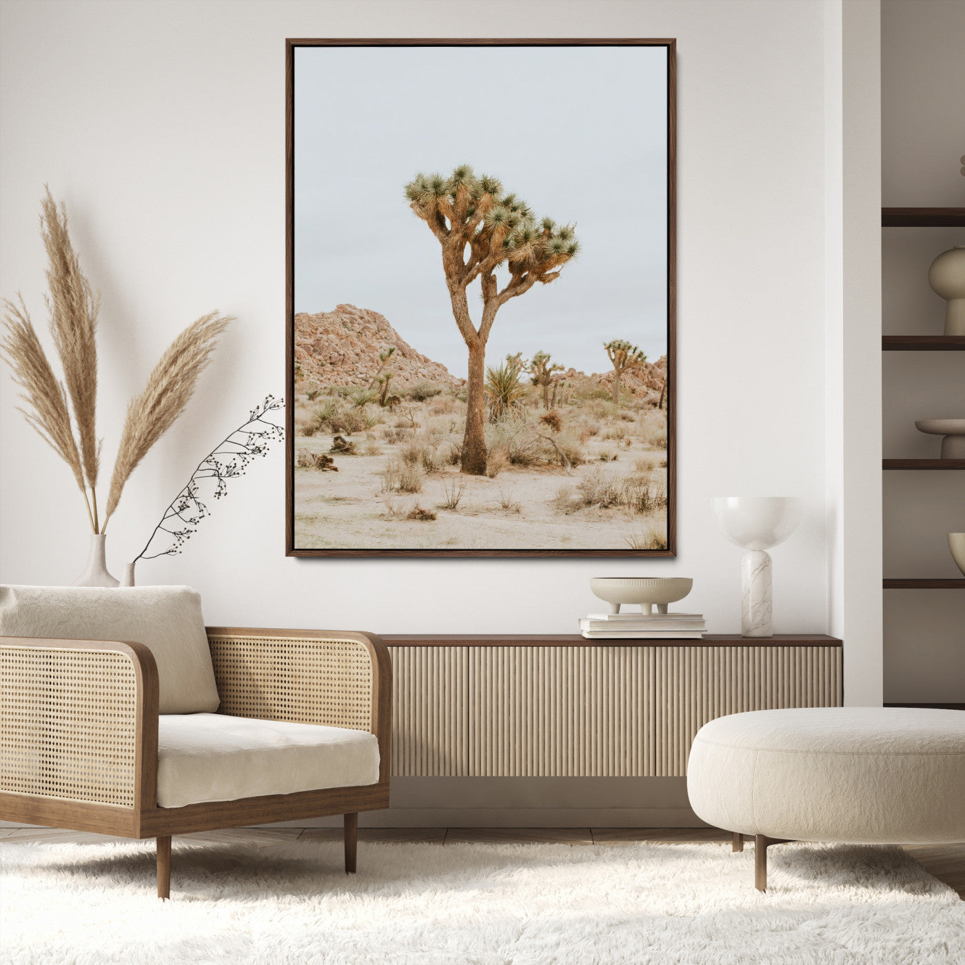 80210318-MGV-CV-24X36-Joshua Tree Wall Art Canvas Print, Framed Desert Minimalism Art Picture Print, Neutral Earth Tones Perfect Southwestern Minimalist