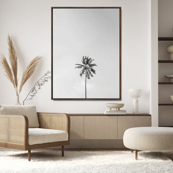 67263674-MGV-CV-24X36-Lone Palm Tree Wall Art Canvas Print, Framed Minimalist Tropical Art Picture Print, Monochrome Beach Perfect Modern Coastal