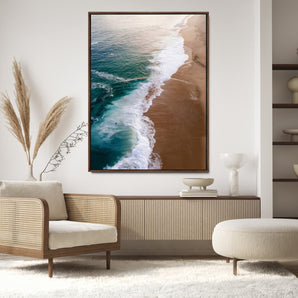 46042804-MGV-CV-24X36-Aerial Beach Wall Art Canvas Print, Framed Coastal Waves Art Picture Print, Turquoise Ocean Perfect Modern Coastal Decor Artwork