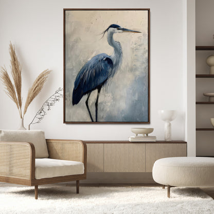 51380726-MGV-CV-24X36-Blue Heron Decor Wall Art Canvas Print, Framed Coastal Bird Design Art Picture Print, Minimal Heron Portrait Perfect Coastal