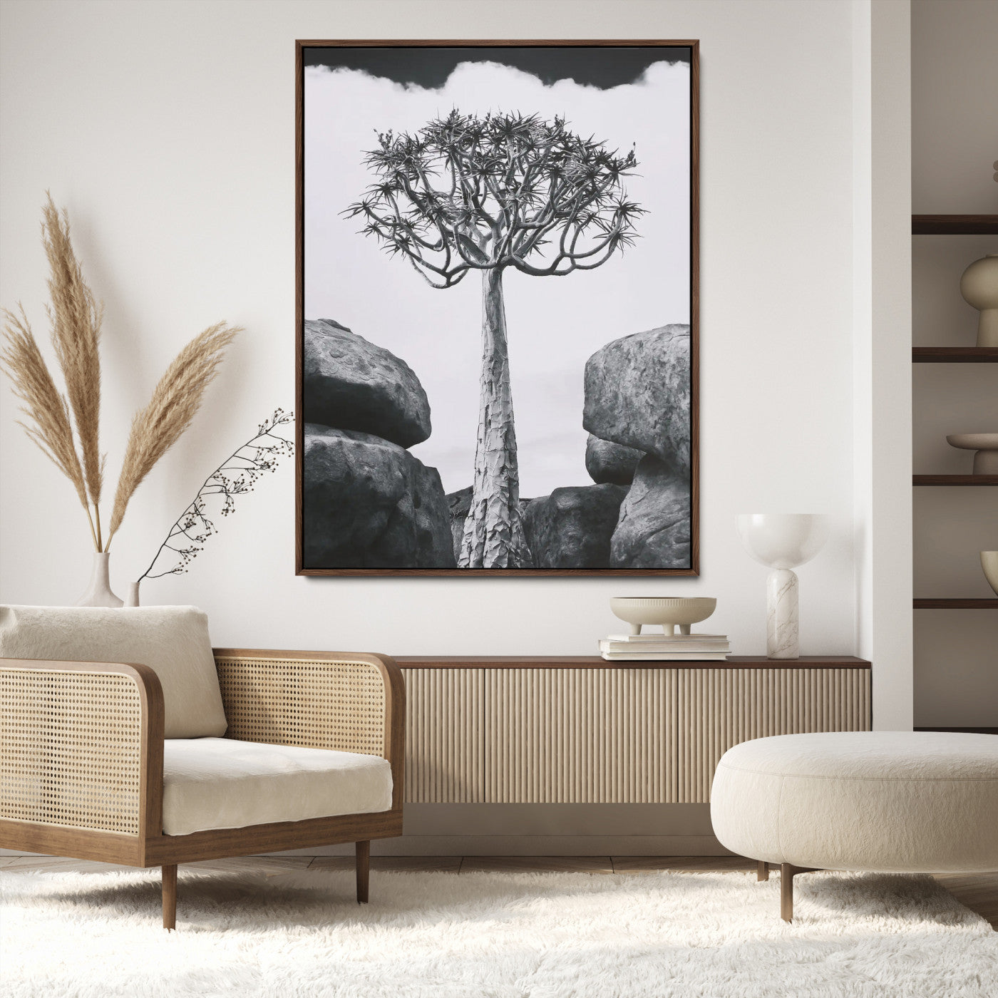 60628080-MGV-CV-24X36-Bold Tree Silhouette Wall Art Canvas Print, Framed Sculptural Tree Shape Art Picture Print, Desert Tree Perfect Modern Desert