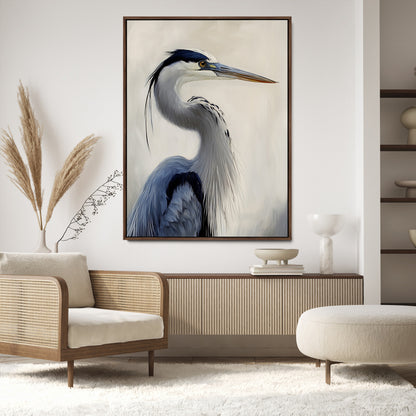 79581184-MGV-CV-24X36-Blue Heron Wall Art Canvas Print, Framed Elegant Wildlife Art Picture Print, Minimalist Bird Theme Perfect Coastal Minimalist