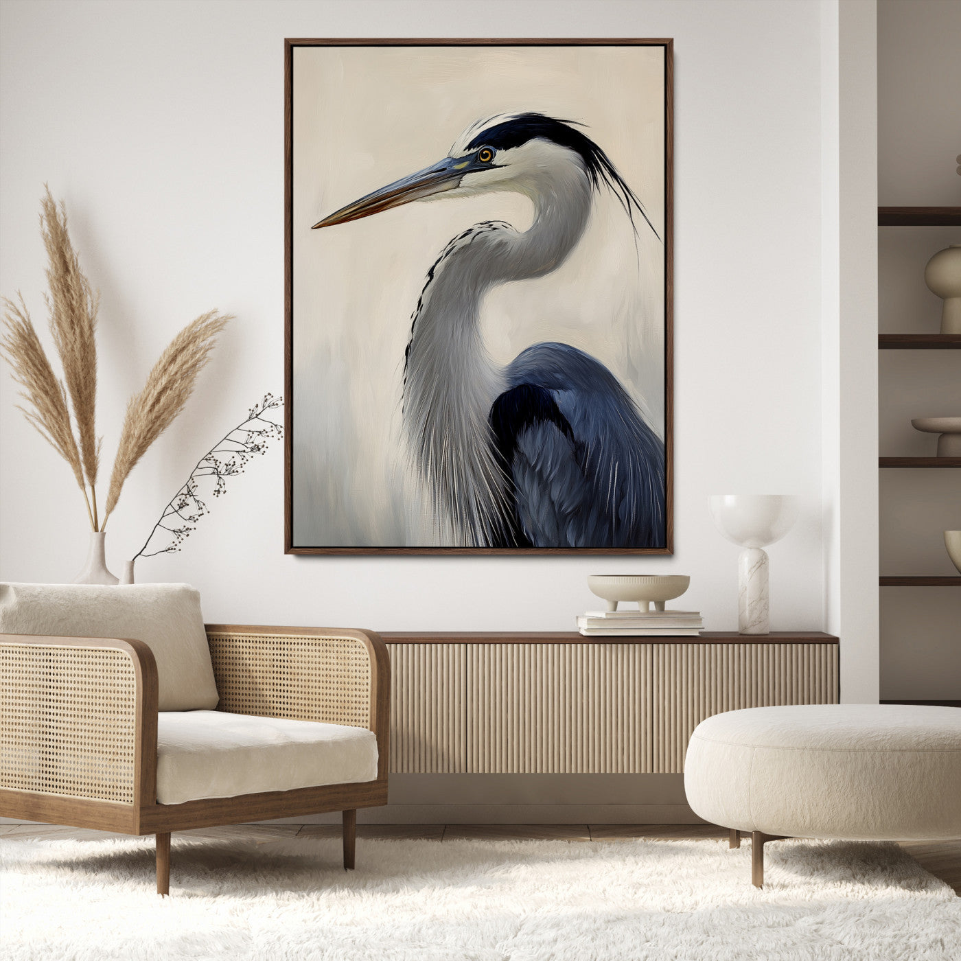 60171823-MGV-CV-24X36-Blue Heron Wall Art Canvas Print, Framed Coastal Bird Theme Art Picture Print, Minimalist Wildlife Perfect Coastal Minimalist