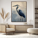 68368019-MGV-CV-24X36-Blue Heron Art Wall Art Canvas Print, Framed Crane Bird Painting Art Picture Print, Elegant Wildlife Scene Perfect Coastal