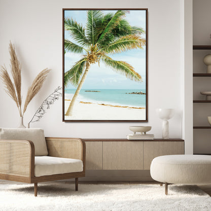 83804429-MGV-CV-24X36-Palm Tree Wall Art Canvas Print, Framed Tropical Beach Art Picture Print, Soft Sand Perfect Tropical Coastal Decor Artwork