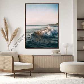 65283502-MGV-CV-24X36-Ocean Waves Wall Art Canvas Print, Framed Coastal Serenity Art Picture Print, Golden Hour Perfect Modern Coastal Decor Artwork