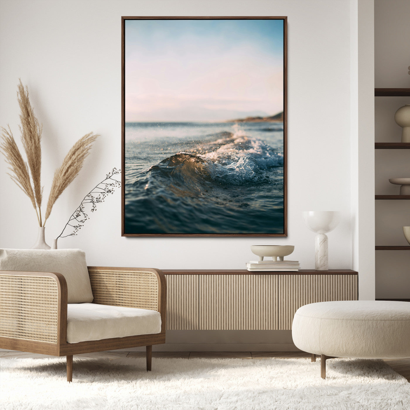 65283502-MGV-CV-24X36-Ocean Waves Wall Art Canvas Print, Framed Coastal Serenity Art Picture Print, Golden Hour Perfect Modern Coastal Decor Artwork