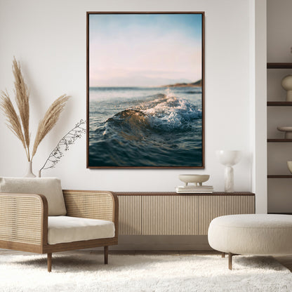 65283502-MGV-CV-24X36-Ocean Waves Wall Art Canvas Print, Framed Coastal Serenity Art Picture Print, Golden Hour Perfect Modern Coastal Decor Artwork