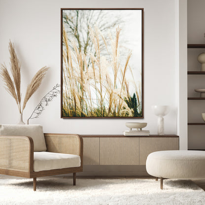 17571705-MGV-CV-24X36-Pampas Grass Wall Art Canvas Print, Framed Neutral Tones Art Picture Print, Minimalist Nature Perfect Boho Minimalist Decor