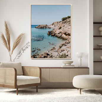 97854283-MGV-CV-24X36-Turquoise Cove Wall Art Canvas Print, Framed Ibiza Beach Art Picture Print, Mediterranean Shore Perfect Boho Coastal Decor Artwork