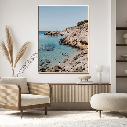 97854283-MGV-CV-24X36-Turquoise Cove Wall Art Canvas Print, Framed Ibiza Beach Art Picture Print, Mediterranean Shore Perfect Boho Coastal Decor Artwork
