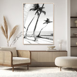 50406026-MGV-CV-24X36-Black White Palms Wall Art Canvas Print, Framed Tropical Beach Art Picture Print, Minimalist Coastal Perfect Coastal Minimalist