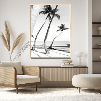 50406026-MGV-CV-24X36-Black White Palms Wall Art Canvas Print, Framed Tropical Beach Art Picture Print, Minimalist Coastal Perfect Coastal Minimalist