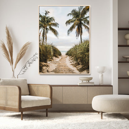 47319550-MGV-CV-24X36-Tropical Beach Wall Art Canvas Print, Framed Rustic Sand Art Picture Print, Palm Tree Perfect Tropical Coastal Decor Artwork