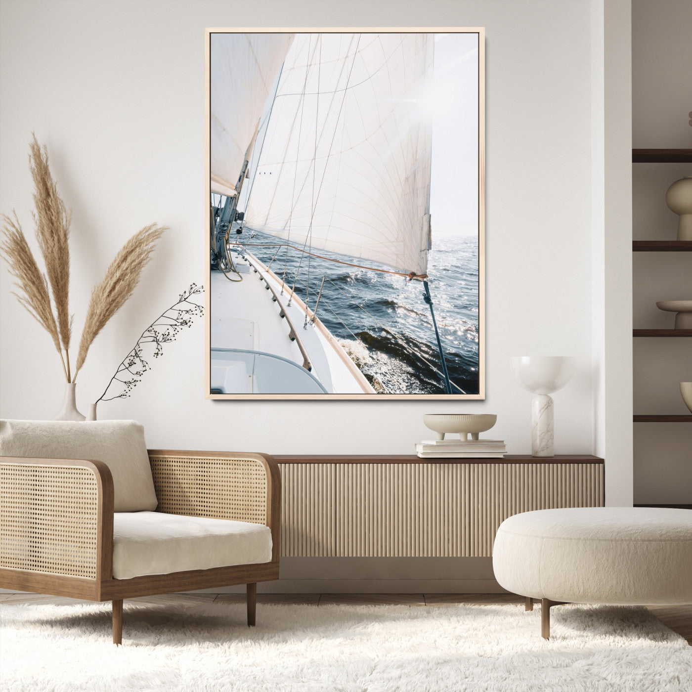 95570785-MGV-CV-24X36-Sailing Boat Wall Art Canvas Print, Framed Bright Nautical Art Picture Print, Sailing Sea Perfect Coastal Minimalist Decor Artwork