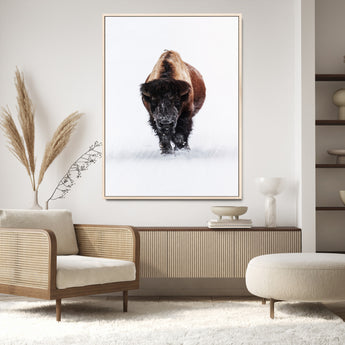 11394883-MGV-CV-24X36-Winter Bison Wall Art Canvas Print, Framed Rustic Wildlife Art Picture Print, Bold Animal Art Perfect Rustic Lodge Decor Artwork