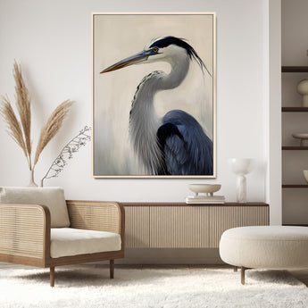 60171823-MGV-CV-24X36-Blue Heron Wall Art Canvas Print, Framed Coastal Bird Theme Art Picture Print, Minimalist Wildlife Perfect Coastal Minimalist