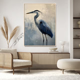 68368019-MGV-CV-24X36-Blue Heron Art Wall Art Canvas Print, Framed Crane Bird Painting Art Picture Print, Elegant Wildlife Scene Perfect Coastal