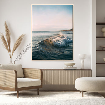 65283502-MGV-CV-24X36-Ocean Waves Wall Art Canvas Print, Framed Coastal Serenity Art Picture Print, Golden Hour Perfect Modern Coastal Decor Artwork