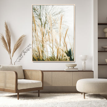 17571705-MGV-CV-24X36-Pampas Grass Wall Art Canvas Print, Framed Neutral Tones Art Picture Print, Minimalist Nature Perfect Boho Minimalist Decor