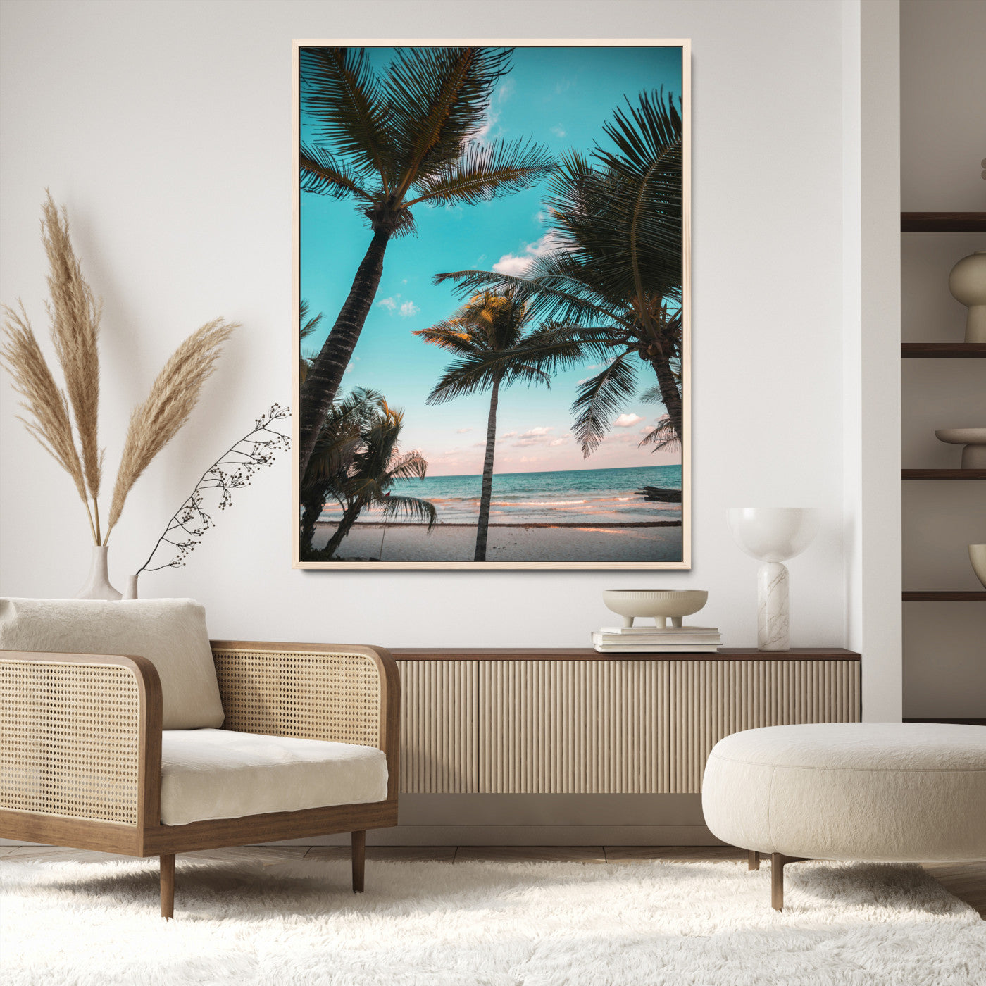49451039-MGV-CV-24X36-Palm Trees Wall Art Canvas Print, Framed Tropical Beach Art Picture Print, Ocean Breeze Perfect Tropical Coastal Decor Artwork